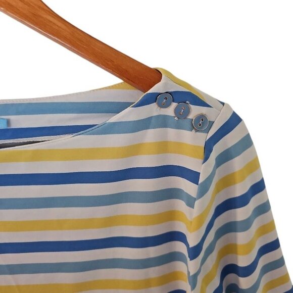 J.McLaughlin Wavesong Blouse Top Womens L Large Blue Stripe Catalina Cloth Butto - Picture 5 of 10